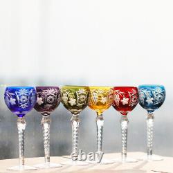 Boho Wedding Water Wine Goblet Hand Cut Color Crysta Glasses Set Of 6 Stemware