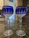 Box Set of 2 Waterford Crystal Clarendon 8 Cobalt Blue Hock Wine Glasses