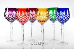 Box of 6 Hand Cut 24% Lead WINE Crystal Glasses 220ml NEW COLOR COLLECTION
