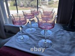 CARDER STEUBEN 6 Ruby Threaded goblets/sherbets