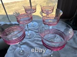 CARDER STEUBEN 6 Ruby Threaded goblets/sherbets