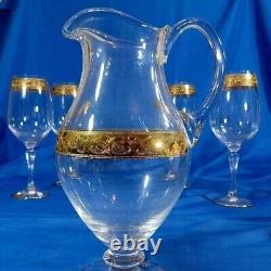 CRE ART Tuscany 24k Gold Crystal Water Goblets Wine Glasses Pitcher Cocktail Se