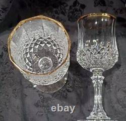 CRISTAL D'ARQUES Crystal Cut Gold Trim Lip Rim LONGCHAMP 6 1/2h Wine Glasses 3