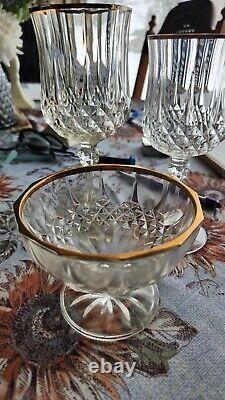 CRISTAL D'ARQUES Crystal Cut Gold Trim Lip Rim LONGCHAMP 6 1/2h Wine Glasses 3