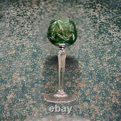 CRYSTAL WINE GLASSES/CUT TO CLEAR/GREEN/VALSAINT LAMBERT, BOHEMIAN 6 Pieces