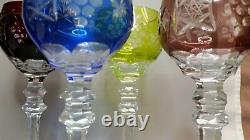 CS/4 Bohemian Crystal Cut to Clear Grapes Star Flower 4 Color Hock Wine Glasses
