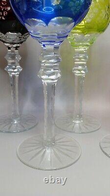 CS/4 Bohemian Crystal Cut to Clear Grapes Star Flower 4 Color Hock Wine Glasses