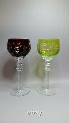 CS/4 Bohemian Crystal Cut to Clear Grapes Star Flower 4 Color Hock Wine Glasses