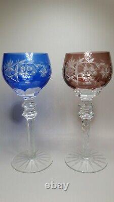 CS/4 Bohemian Crystal Cut to Clear Grapes Star Flower 4 Color Hock Wine Glasses