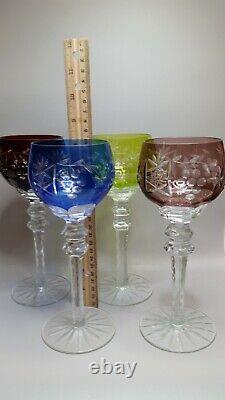 CS/4 Bohemian Crystal Cut to Clear Grapes Star Flower 4 Color Hock Wine Glasses