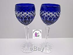 Cadessia Cased Crystal Cobalt Blue Cut To Clear Water Wine Goblet Stemware Ajka