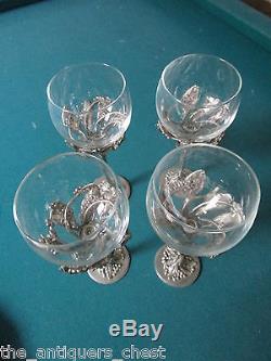 Castor & Cooper Collection 4 Pewter and Crystal Art Nouveau Vine Stem Wine Glass