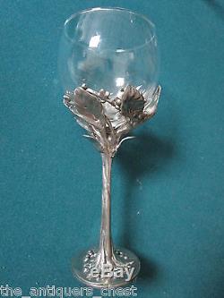 Castor & Cooper Collection 4 Pewter and Crystal Art Nouveau Vine Stem Wine Glass