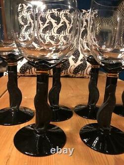 Christian Dior Casablanca Black Cat Panther Stemmed Water Glasses Glass 1995