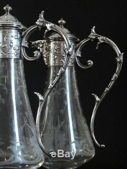 Christofle Collection Gallia and Baccarat crystal Pair of wine decanters ewers