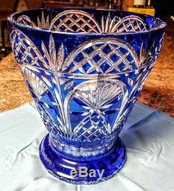 Cobalt Sapphire Blue Cut to Clear Crystal Wine Champagne Bucket Vase Ajka