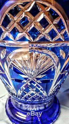 Cobalt Sapphire Blue Cut to Clear Crystal Wine Champagne Bucket Vase Ajka