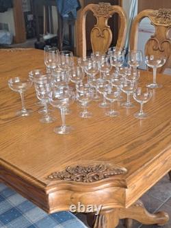 Copper Rimmed Mid Century Modern Crystal Stemware Water Wine Goblets Set Of 30