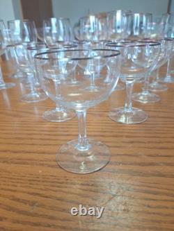 Copper Rimmed Mid Century Modern Crystal Stemware Water Wine Goblets Set Of 30