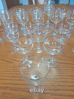 Copper Rimmed Mid Century Modern Crystal Stemware Water Wine Goblets Set Of 30