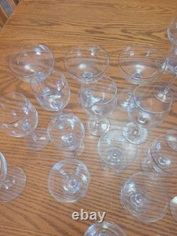 Copper Rimmed Mid Century Modern Crystal Stemware Water Wine Goblets Set Of 30