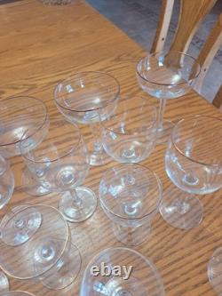 Copper Rimmed Mid Century Modern Crystal Stemware Water Wine Goblets Set Of 30
