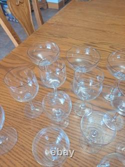 Copper Rimmed Mid Century Modern Crystal Stemware Water Wine Goblets Set Of 30