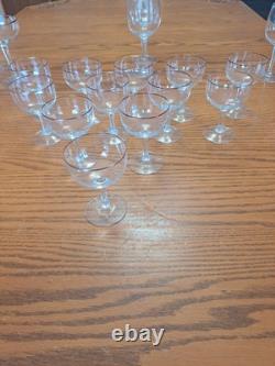 Copper Rimmed Mid Century Modern Crystal Stemware Water Wine Goblets Set Of 30