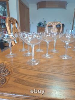 Copper Rimmed Mid Century Modern Crystal Stemware Water Wine Goblets Set Of 30