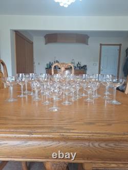 Copper Rimmed Mid Century Modern Crystal Stemware Water Wine Goblets Set Of 30