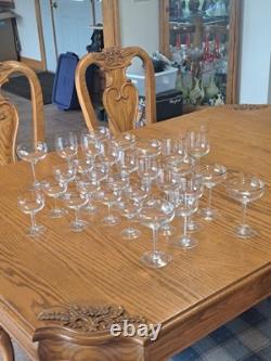 Copper Rimmed Mid Century Modern Crystal Stemware Water Wine Goblets Set Of 30