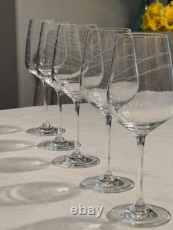 Crate And Barrel Kirsi Crystal Wine Glasses Set Of 5 Swirl Design 8 3/4