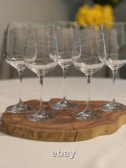 Crate And Barrel Kirsi Crystal Wine Glasses Set Of 5 Swirl Design 8 3/4