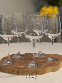 Crate And Barrel Kirsi Crystal Wine Glasses Set Of 5 Swirl Design 8 3/4
