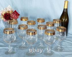 Cristaleria Cristaldekor Etched Crystal Wine Glasses. Hand Blown. 24 K Gold Rim