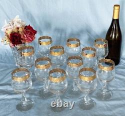 Cristaleria Cristaldekor Etched Crystal Wine Glasses. Hand Blown. 24 K Gold Rim