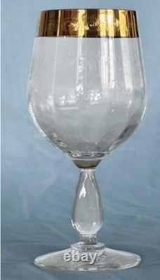 Cristaleria Cristaldekor Etched Crystal Wine Glasses. Hand Blown. 24 K Gold Rim