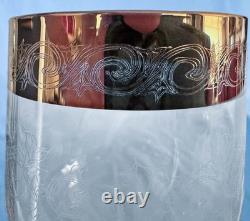 Cristaleria Cristaldekor Etched Crystal Wine Glasses. Hand Blown. 24 K Gold Rim