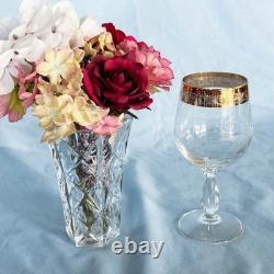 Cristaleria Cristaldekor Etched Crystal Wine Glasses. Hand Blown. 24 K Gold Rim