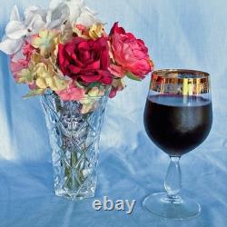 Cristaleria Cristaldekor Etched Crystal Wine Glasses. Hand Blown. 24 K Gold Rim