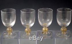 Cristalleria Etruria Italy Set Of 11 Wine Goblets -gold Ball Optic Vietri