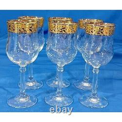 Cristalleria Fratelli Fumo Crystal Wine Glasses Regina Ricamo Oro 24K Gold Band