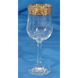 Cristalleria Fratelli Fumo Crystal Wine Glasses Regina Ricamo Oro 24K Gold Band