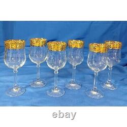 Cristalleria Fratelli Fumo Crystal Wine Glasses Regina Ricamo Oro 24K Gold Band