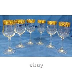 Cristalleria Fratelli Fumo Crystal Wine Glasses Regina Ricamo Oro 24K Gold Band