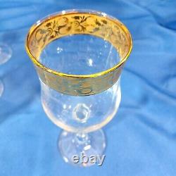 Cristalleria Fratelli Fumo Crystal Wine Glasses Regina Ricamo Oro 24K Gold Band