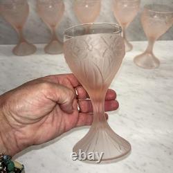 Cristallin Italy 6 Pink Pos Alexandrite Neodymium Satin Crystal Wine Glasses