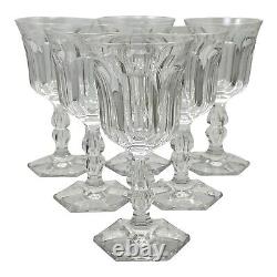 Crystal 6 Panel Wine Glass Clear Double Bulbous Stem 6 1/2 6pc