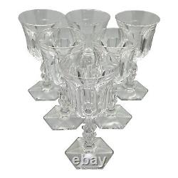 Crystal 6 Panel Wine Glass Clear Double Bulbous Stem 6 1/2 6pc