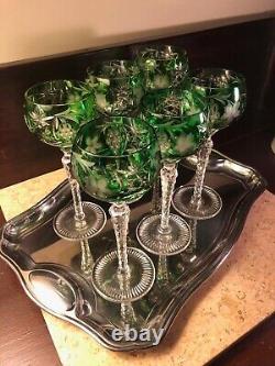 Crystal Clear set of 6 Grape cut crystal green hock wine glasses